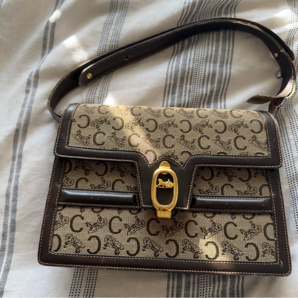 VINTAGE Celine C Macadam canvas shoulder bag